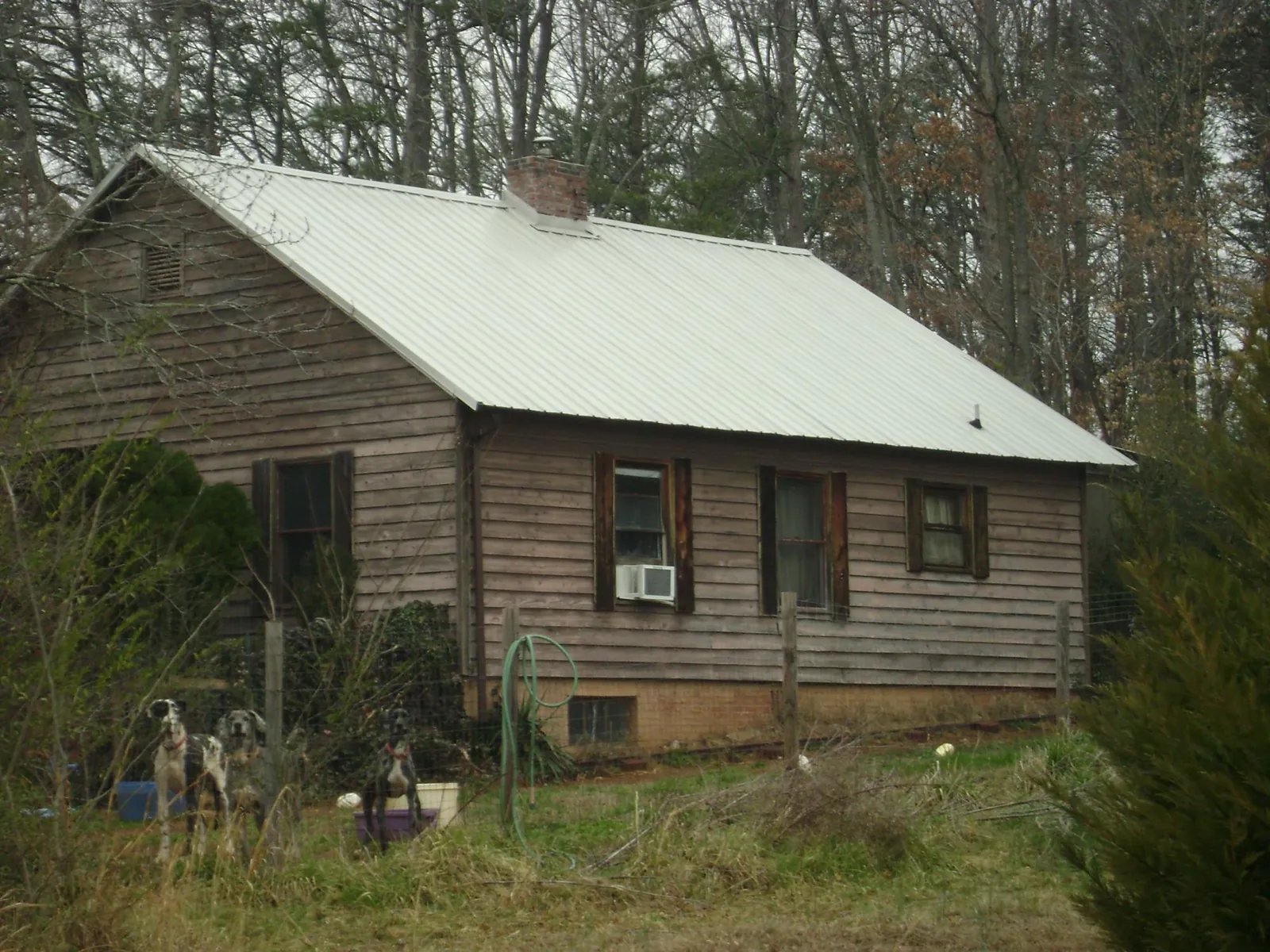 White metal roof on an old wood sided farmhouse, from a Metal Roof Installation job in Alvord